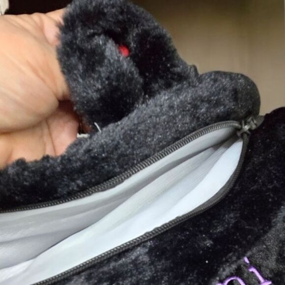 Hello Kitty Backpack Kuromi Embroidered Plush Furry Black 15" Book Bag Sanrio - Picture 13 of 14